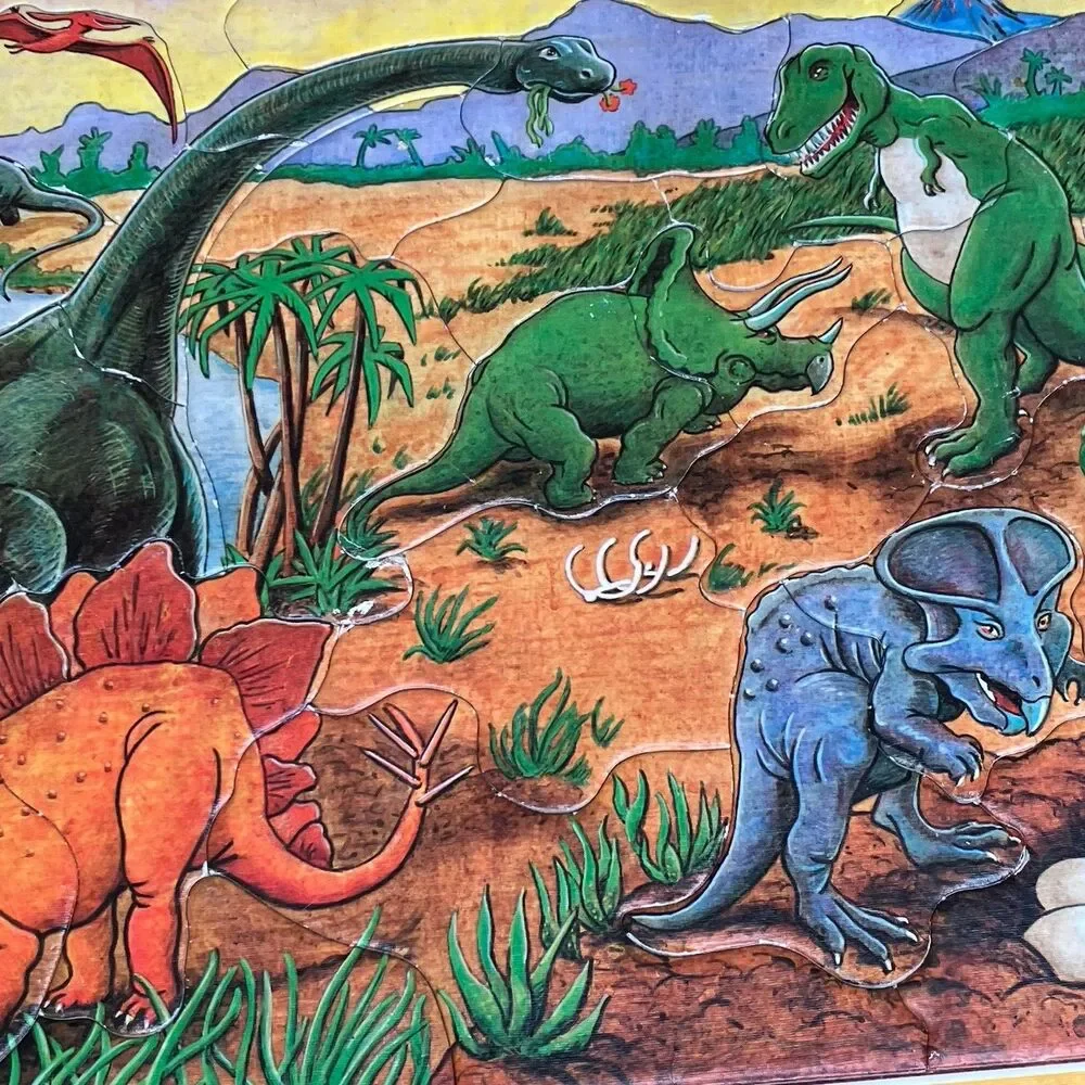 Ravensburger Dino SECRET PUZZLE Cardboard 1987 Dinosaur Facts On Tray Board Vtg